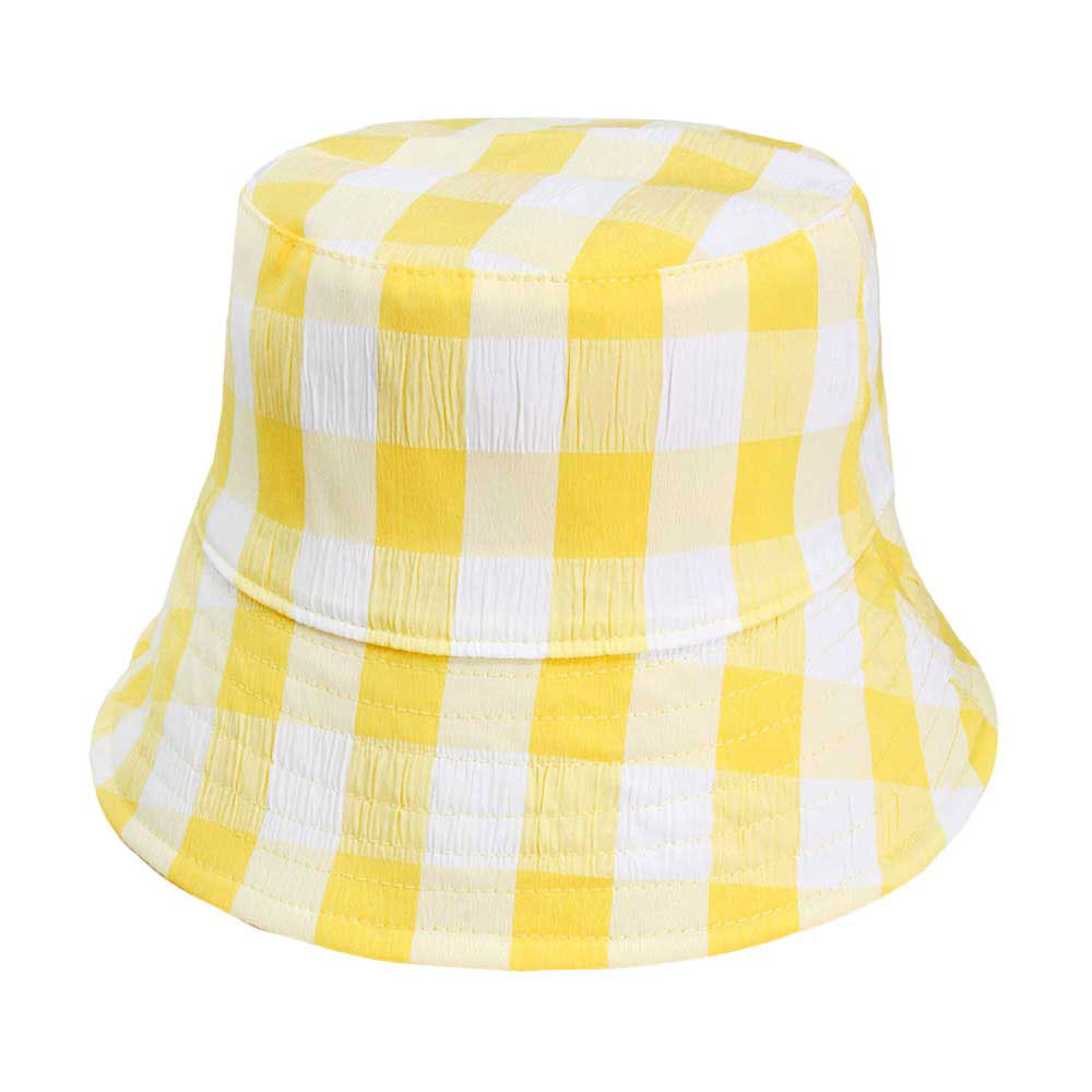 Yellow Wired Brim Plaid Check Patterned Reversible Bucket Hat, show your trendy side with this Plaid Check Patterned bucket hat. Have fun and look Stylish. You can easily fold this bucket hat and put it in any backpack. Perfect for that bad hair day, or simply casual everyday wear; Great gift for that fashionable on-trend friend. Perfect Gift Birthday, Holiday, Christmas.