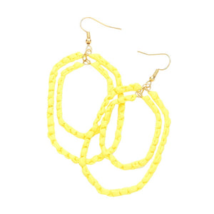 Yellow Woven Raffia Double Open Hexagon Dangle Earrings, enhance your attire with these beautiful raffia earrings to show off your fun trendsetting style. Get a pair as a gift to express your love for any woman person or for just for you on birthdays, Mother’s Day, Anniversary, Holiday, Christmas, Parties, etc.