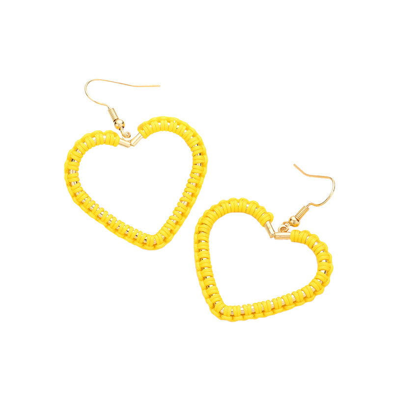 Yellow Woven Thread Open Metal Heart Dangle Earrings, Take your love for statement accessorizing to a new level of affection with the heart dangle earrings. These earring crafted with Woven Thread and a heart design adds a gorgeous glow to any outfit. Adorable and will get you into that holiday mood in an instant! Wear these gorgeous earrings to make you stand out from the crowd & show your trendy choice this valentine.