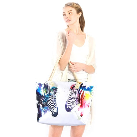 Multi Zebra Print Beach Bag is great if you are out shopping, going to the pool or beach, this bright tote bag is the perfect accessory. Spacious enough for carrying all your essentials. Great Beach, Vacation, Pool, Birthday Gift, Anniversary Girl, Paint Shopper Bag, Soft Rope Handles The Must Have Accessory! 