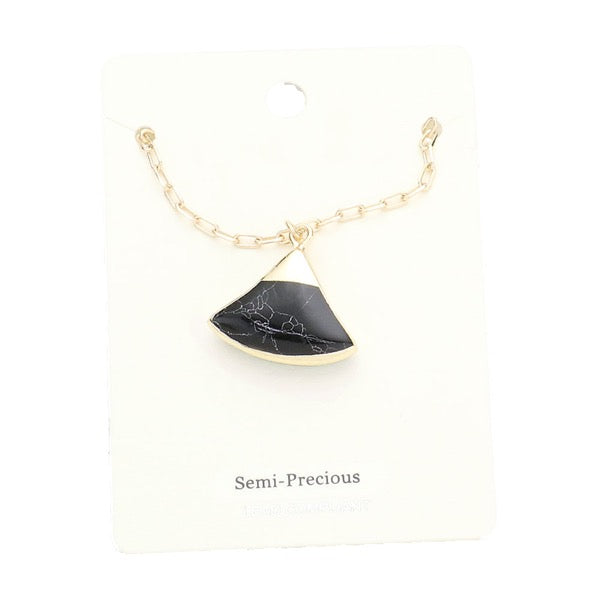 Black Fan Shaped Semi Precious Stone Pendant Necklace Stone Fan Shaped Necklace, delicately adds a touch of nature-inspired beauty to your look. Coordinates with any ensemble, the perfect addition to every outfit. Perfect Birthday Gift, Mother's Day Gift, Anniversary Gift, Thank you Gift, Just Because Gift, Easter, Occasion