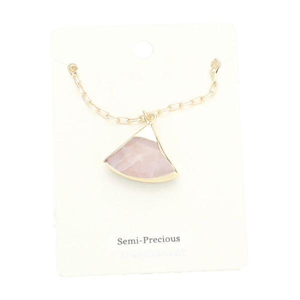 Pink Fan Shaped Semi Precious Stone Pendant Necklace Stone Fan Shaped Necklace, delicately adds a touch of nature-inspired beauty to your look. Coordinates with any ensemble, the perfect addition to every outfit. Perfect Birthday Gift, Mother's Day Gift, Anniversary Gift, Thank you Gift, Just Because Gift, Easter, Occasion