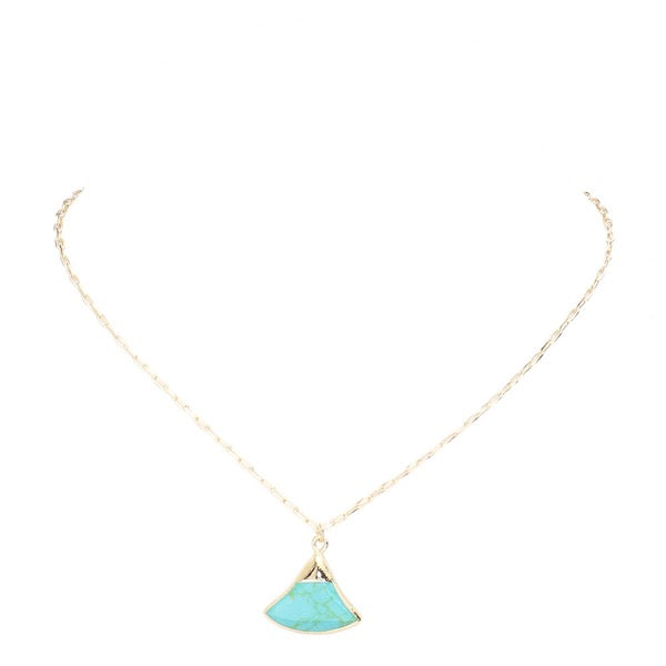 Turquoise Fan Shaped Semi Precious Stone Pendant Necklace Stone Fan Shaped Necklace, delicately adds a touch of nature-inspired beauty to your look. Coordinates with any ensemble, the perfect addition to every outfit. Perfect Birthday Gift, Mother's Day Gift, Anniversary Gift, Thank you Gift, Just Because Gift, Easter, Occasion